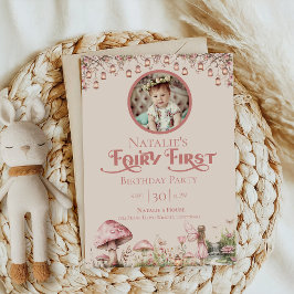 Fairy First Theme Girl's 1st Birthday Party Photo Inbjudningar