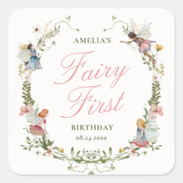 Fairy First Vintage Blommigt Birday Fyrkantigt Klistermärke