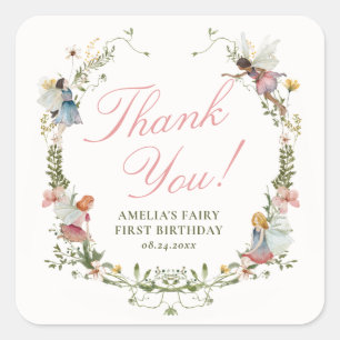 Fairy First Vintage Blommigt Birday Fyrkantigt Klistermärke