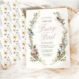 Fairy First Vintage Blommigt Birday Inbjudningar