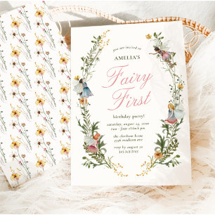 Fairy First Vintage Blommigt Birday Inbjudningar