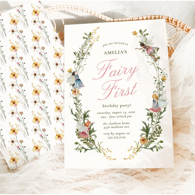 Fairy First Vintage Blommigt Birday Inbjudningar (Skapare uppladdad)