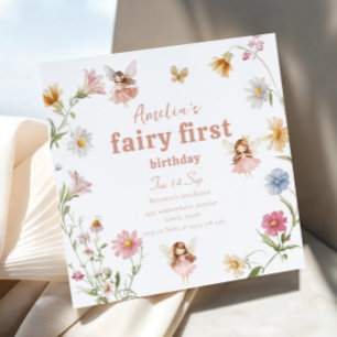 Fairy First Watercolor WidblommGirls Birthday Inbjudningar