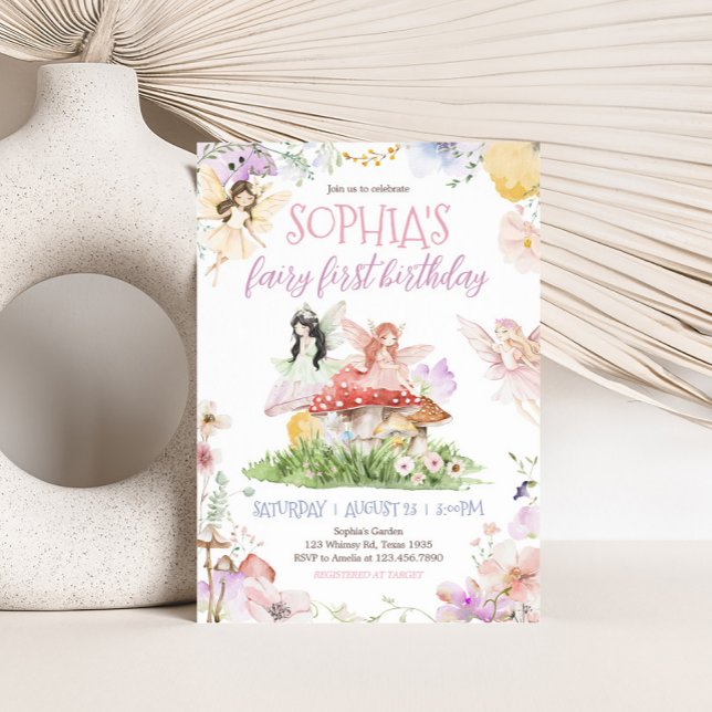 Fairy First Whimsical Födelsedagsfest Inbjudningar (Whimsical Fairy First Birthday Party Invitation)