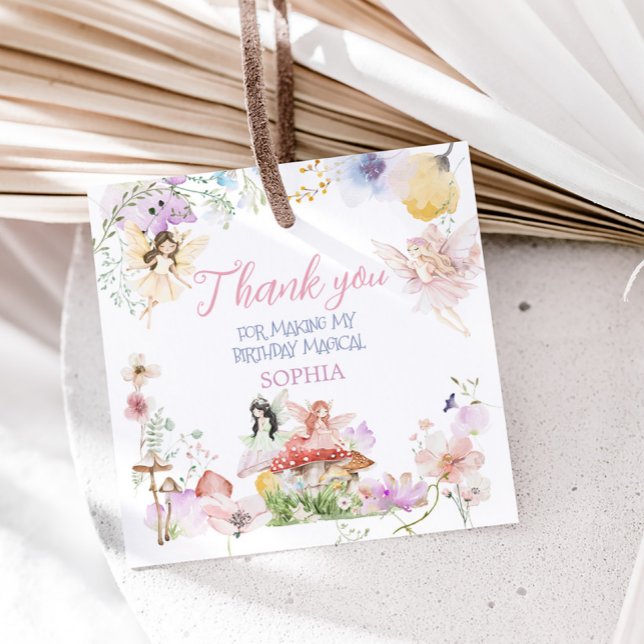 Fairy First Whimsical Födelsedagsfest Square Gåvor Etiketter (Whimsical Fairy First Birthday Party Square Favor Tags)