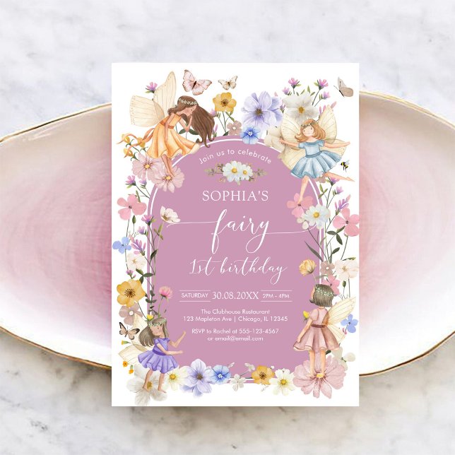 Fairy First Wildflower 1st Birthday Invitation Inbjudningar (Skapare uppladdad)