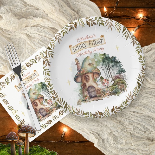Fairy First Woodland Animals Mushroom 1 Birthday Pappersservett (Fairy First Woodland Animals Mushrooms Girl's 1st Birthday Party Paper Napkin (plates sold separate))