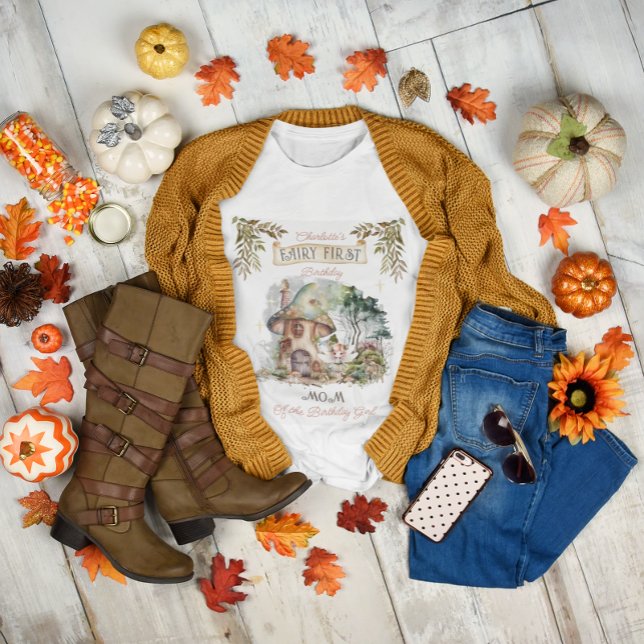 Fairy First Woodland Animals Mushroom Birthday Mam T Shirt (Fairy First Woodland Animals Mushrooms Girl's 1st Birthday "Mom of the Birthday Girl" T-Shirt)