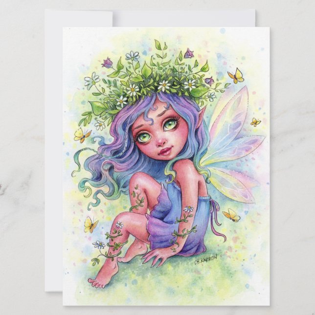 Fairy Flower Krona Cute Girl Fantasy Art Card (Framsida)