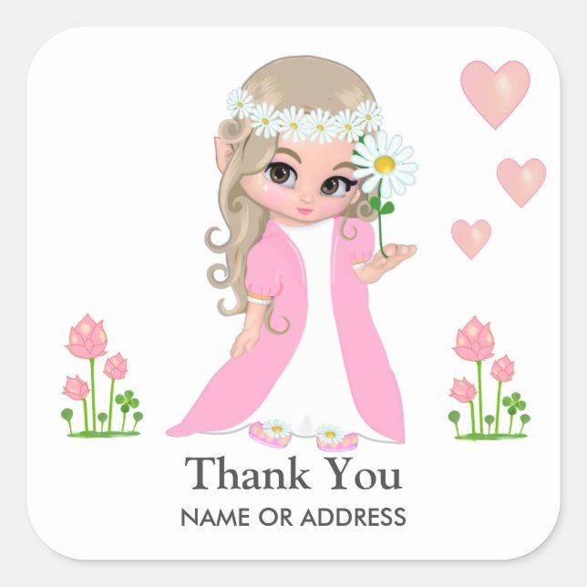 Fairy & Flowers Tack Sticker Fyrkantigt Klistermärke (Framsida)