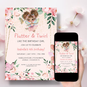 Fairy Flutter & Twirl Rosa Inbjudan till födelse