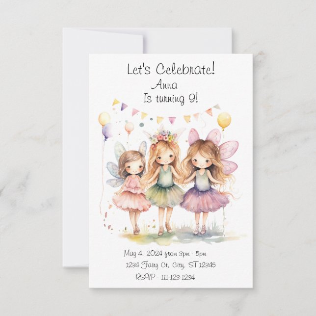 Fairy Födelsedagsfest inbjudan (Framsida)