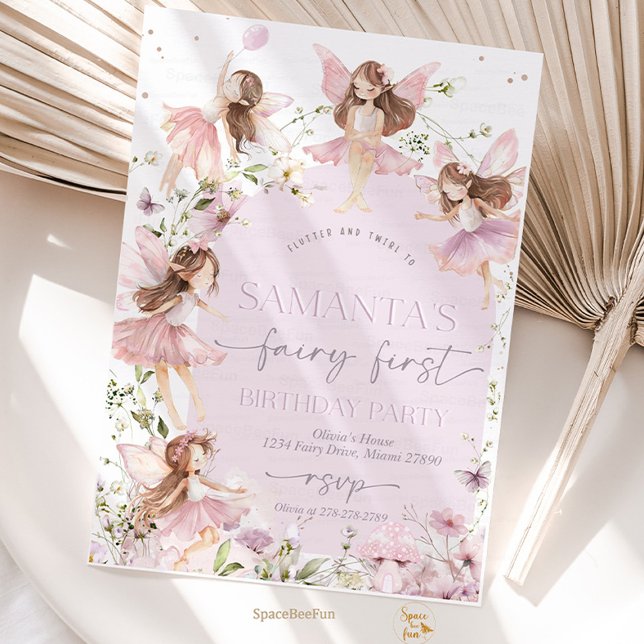 Fairy Födelsedagsfest inbjudan (fairy birthday invitation, garden boho birthday invite, pink fairy birthday invite, enchanted garden)