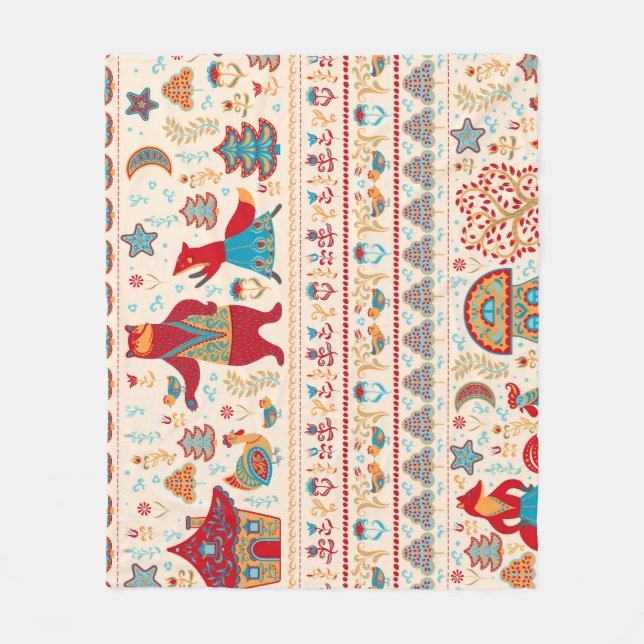 Fairy Forest Animals: Beige Background Fleecefilt (Framsidan)