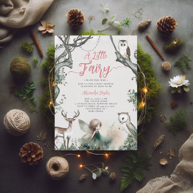 Fairy Forest Woodland Modern Chic Baby Girl Shower Inbjudningar (little fairy baby shower invitation enchanted forest woodland animals magical faerie elegant)