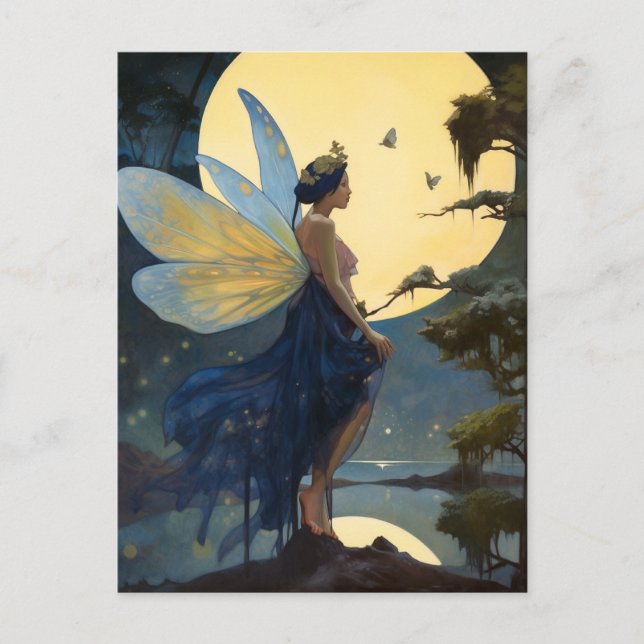 Fairy Full Moon Fantasy Art Vykort (Framsida)