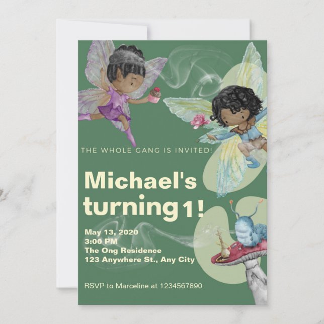 Fairy Gang Party födelsedagsinbjudan kort (Framsida)