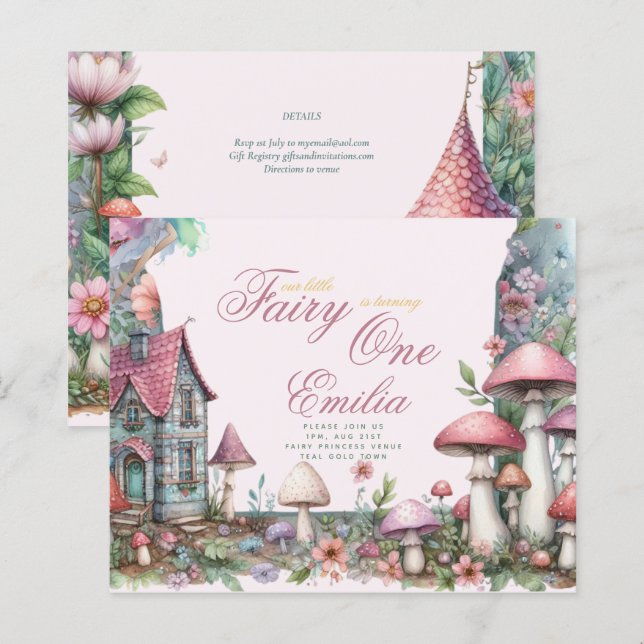 Fairy Garden 1st Birthday eller EDIT AGE Teal Guld (Fram/baksida)