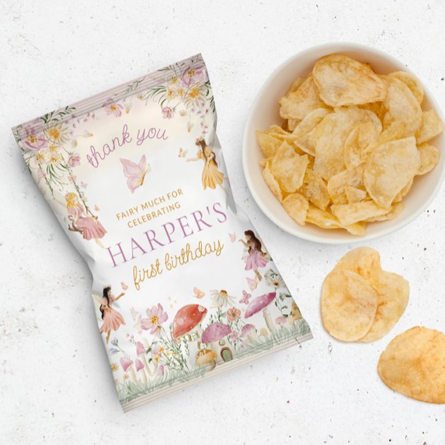 Fairy Garden Birthday Chip Bag Wrapper Reklamblad (First first birthday chip bag wrappers)