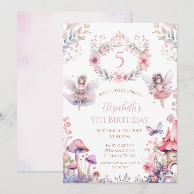 Fairy Garden Birthday Party Invitation Inbjudningar (Fram/baksida)