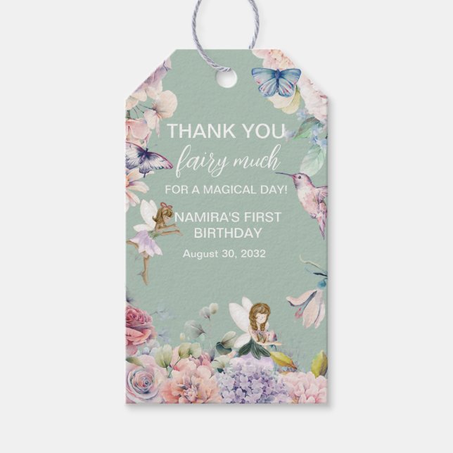 Fairy Garden Birthday Tack Favor Presentetikett (Framsidan)