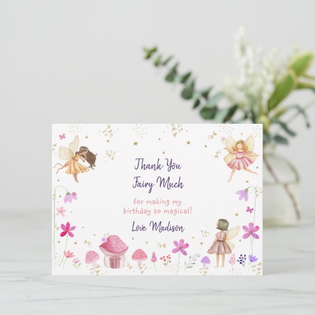 Fairy Garden Blommigt Birthday Tack Kort (Stående Fram)