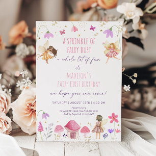 Fairy Garden Blommigt Första födelsedag Inbjudningar