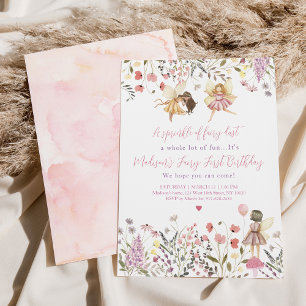Fairy Garden Boho Wildblomma Första födelsedagen Inbjudningar