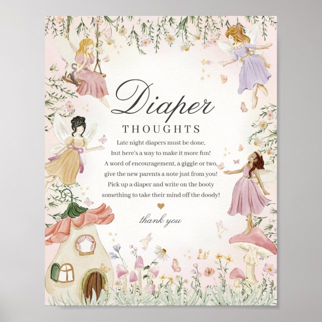 Fairy Garden Diaper Thoughts Whimsical Baby Shower Poster (Framsidan)