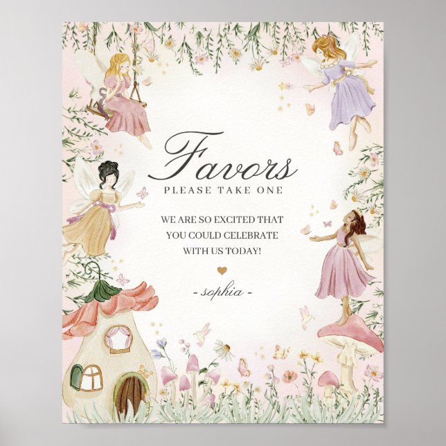 Fairy Garden Favors Whimsical Birthday Party Sign Poster (Framsidan)