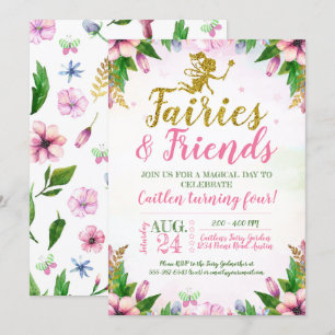 Fairy Garden Magic Enchanted Blommigt Birthday Inbjudningar
