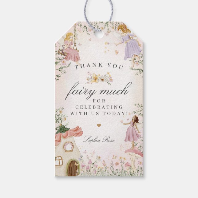 Fairy Garden Märkre for Birthday eller Baby Shower Presentetikett (Framsidan)