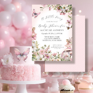 Fairy Garden Mushroom Blommigt Rosa Girl Baby Show Inbjudningar