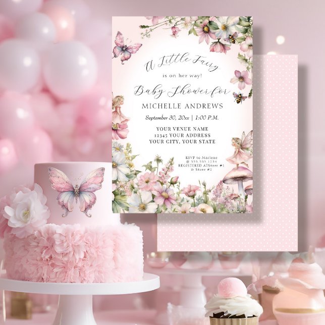Fairy Garden Mushroom Blommigt Rosa Girl Baby Show Inbjudningar (Skapare uppladdad)