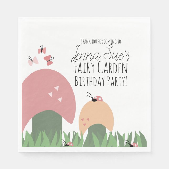 Fairy Garden Mushroom Ladybugs Butterflies Pappersservett (Framsidan)