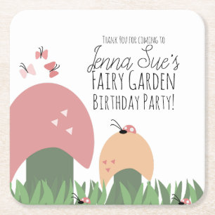 Fairy Garden Mushroom Ladybugs Butterflies Underlägg Papper Kvadrat
