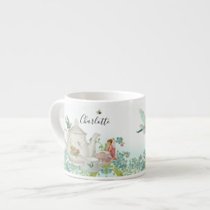 Fairy Garden Tea Party Blue Blommigt Dragonfly Bee Espressomugg