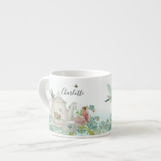 Fairy Garden Tea Party Blue Blommigt Dragonfly Bee Espressomugg