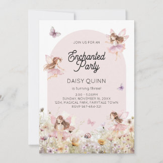 Fairy Garden Tema Flickas Födelsedag Inbjudningar