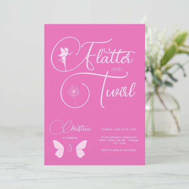 Fairy Girl Birthday - minimalistisk enkel modern Inbjudningar (Stående Fram)