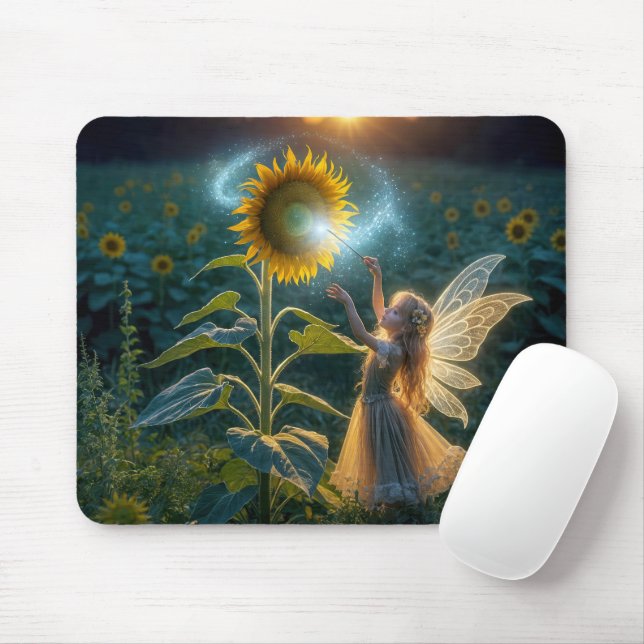 Fairy Girl Casting a Spell på en solros Musmatta (Med mus)