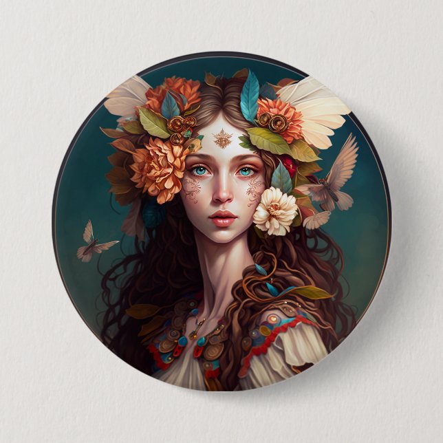 Fairy Girl Fantasy Art Button Knapp (Framsida)