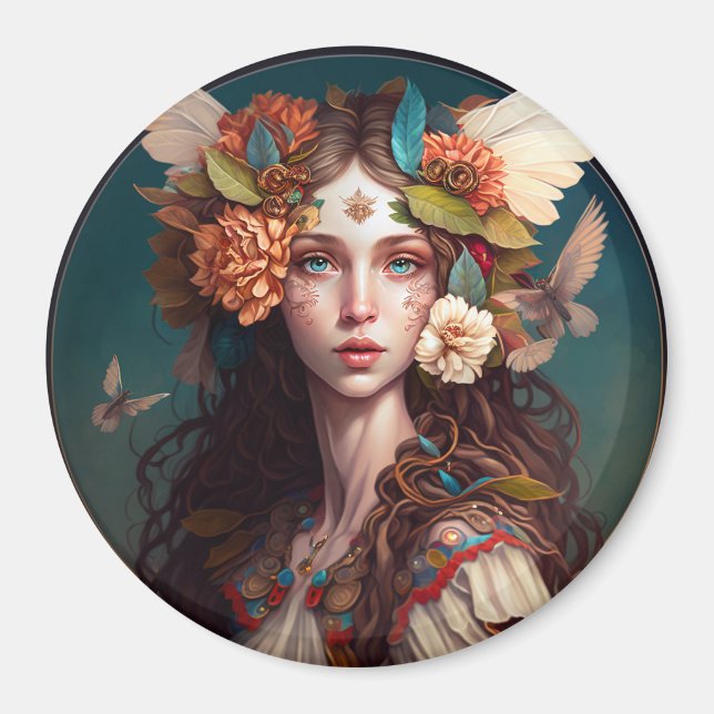 Fairy Girl Fantasy Art Button Magnet (Framsidan)