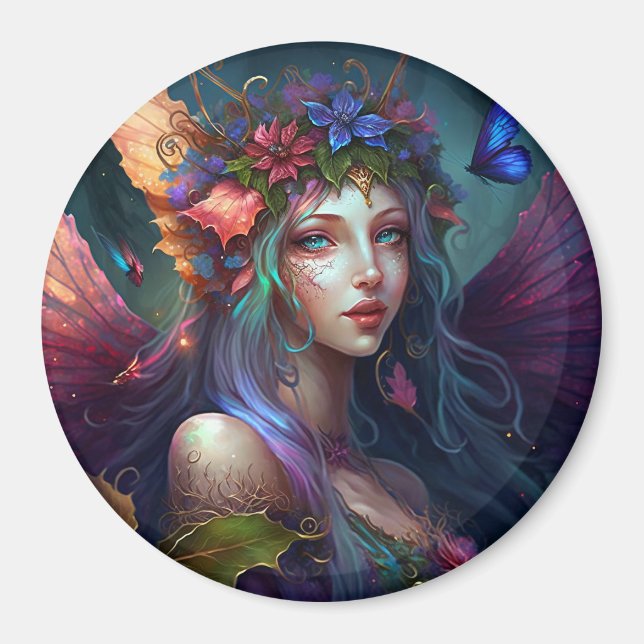 Fairy Girl Fantasy Art Button Magnet (Framsidan)