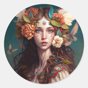 Fairy Girl Fantasy Art Classic Round Sticker Runt Klistermärke