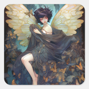 Fairy Girl Fantasy Art Fyrkantigt Klistermärke