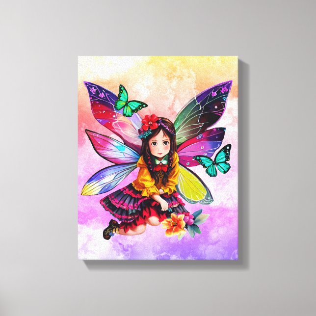 Fairy Girl med Vingar Stretched Kanvastryck (Framsida)