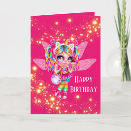 Fairy Girl rainbow animali magi gnistra födelsedag Kort