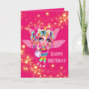 Fairy Girl rainbow animali magi gnistra födelsedag Kort