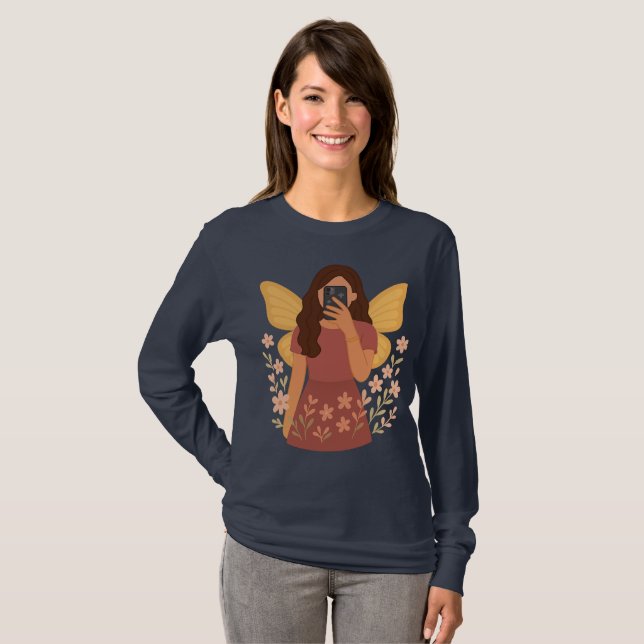 Fairy Girl Selfie Aesthetic Sticker T Shirt (Hel framsida)